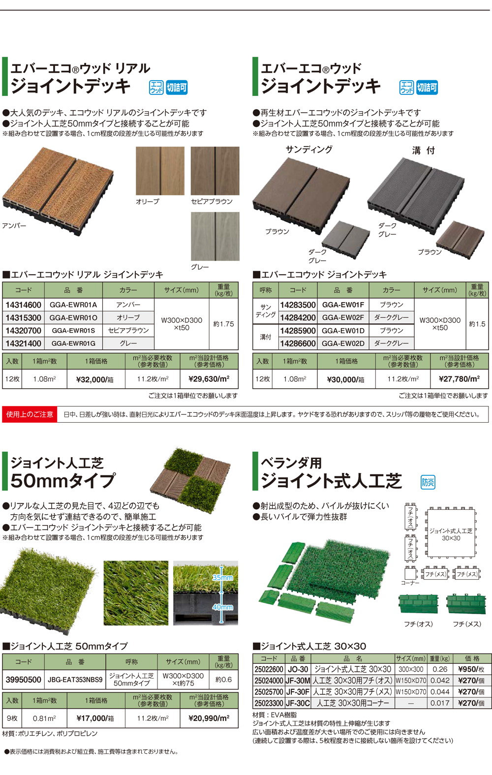 ジョイントタイル・デッキ・人工芝